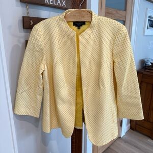 Talbots 2-Piece Set Cotton Stretch Yellow Dot Jacquard‎ Blazer & Skirt Sz 12 EUC